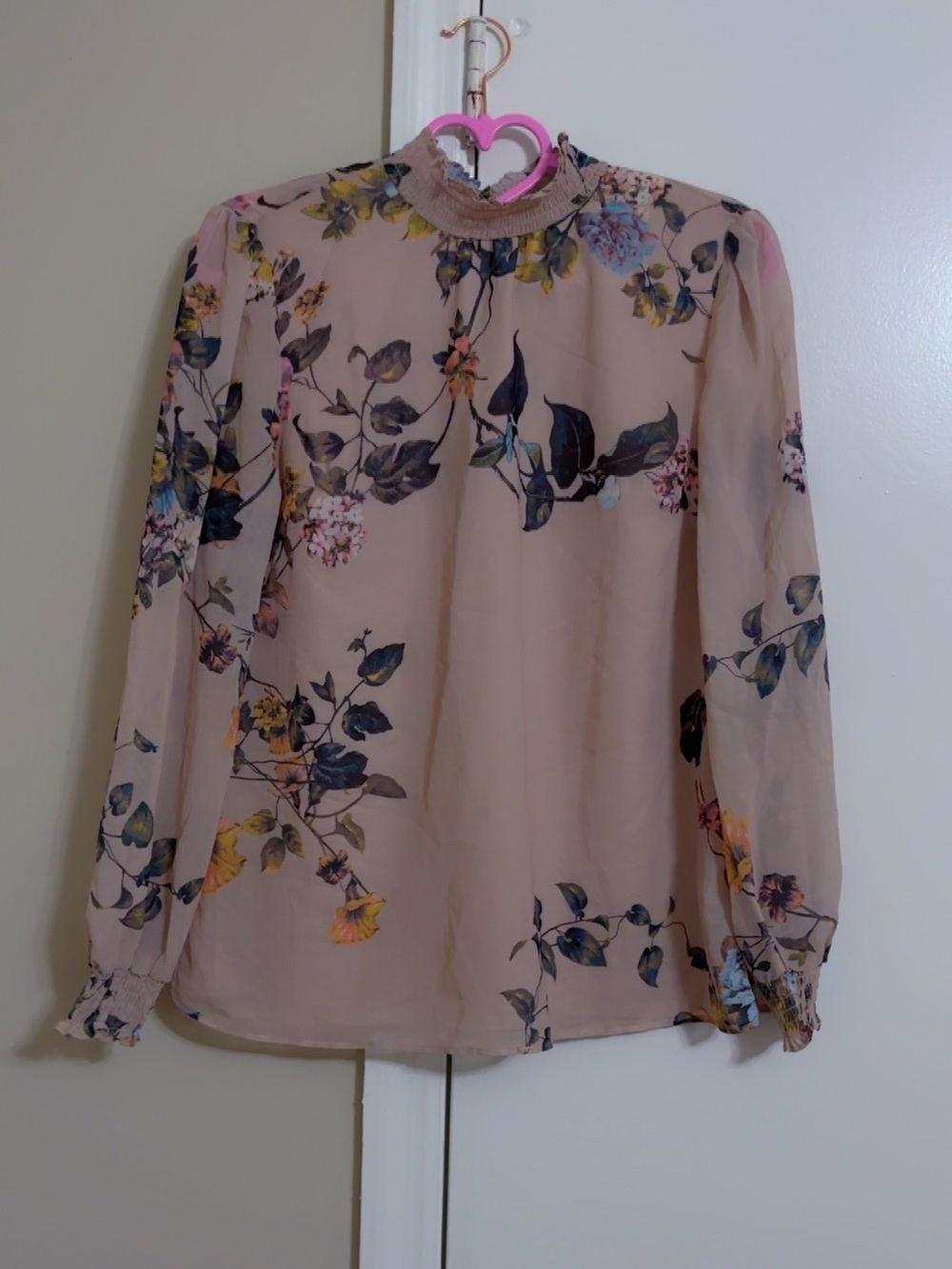 Elie Tahari Blush creanm Floral Long-Sleeve Blouse